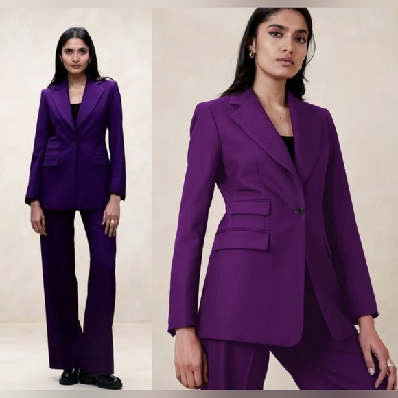 Banana Republic Lido Sculpted Wool Blazer Size 2 Deep Purple NWT - Picture 2 of 16